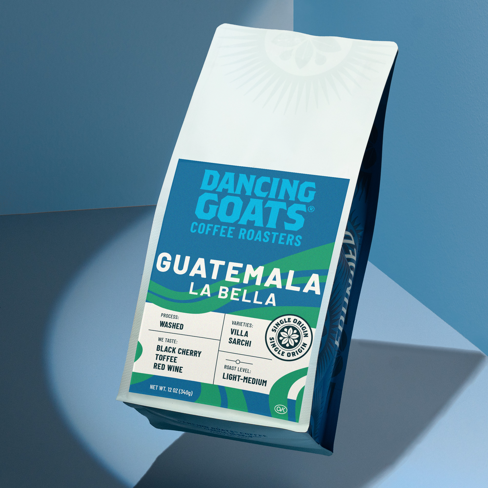 guatemala la bella coffee label on blue bag
