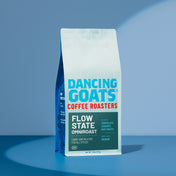 Dancing Goats Coffee Roasters package on a blue background