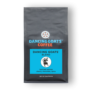 Dancing Goats coffee is dark, smooth, and sweet, with a beautiful floral aroma. Featuring coffees from each of the world’s growing regions, East Africa, Central America, and Indonesia, Dancing Goats blend is our most versatile coffee blend, performing well as both a brewed coffee and in all espresso applications. Made with 100% Arabica Coffee Beans.  Always roasted to order.