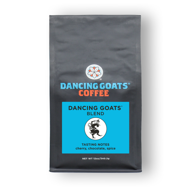 Dancing Goats coffee is dark, smooth, and sweet, with a beautiful floral aroma. Featuring coffees from each of the world’s growing regions, East Africa, Central America, and Indonesia, Dancing Goats blend is our most versatile coffee blend, performing well as both a brewed coffee and in all espresso applications. Made with 100% Arabica Coffee Beans.  Always roasted to order.