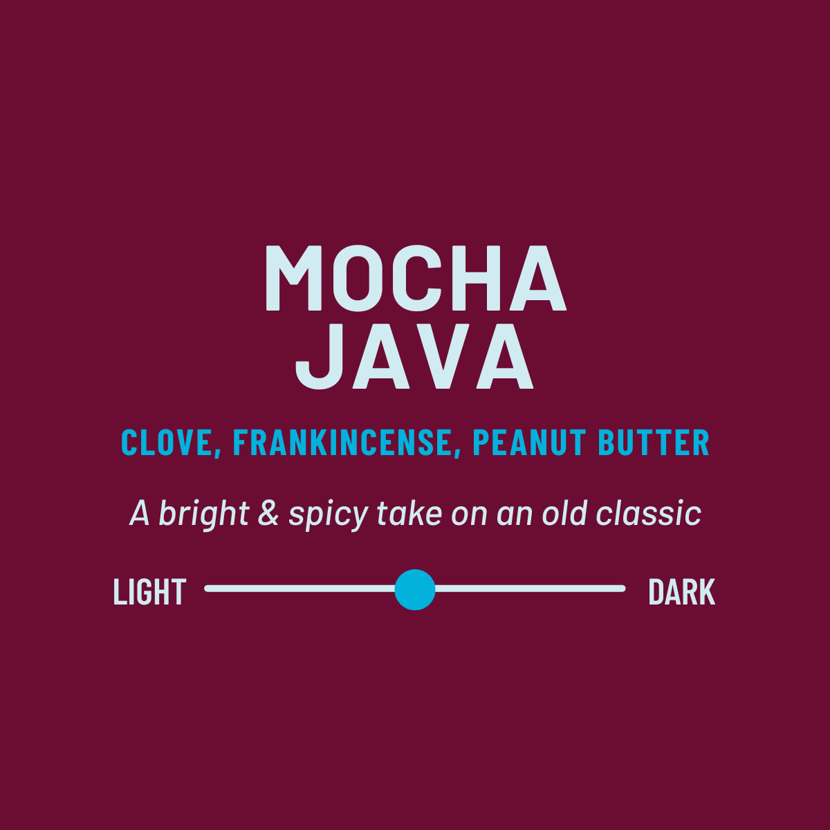 Mocha Java flavor description with a color swatch on a dark red background