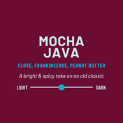 Mocha Java flavor description with a color swatch on a dark red background