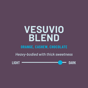 Vesuvio Blend coffee description on a purple background