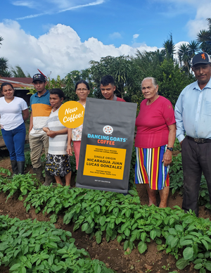 image of the Juan Lucas Gonzalez family and a bag of their coffee