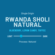 Coffee label for Rwanda Sholi Natural with flavor notes blueberry, lemon candy, toffee