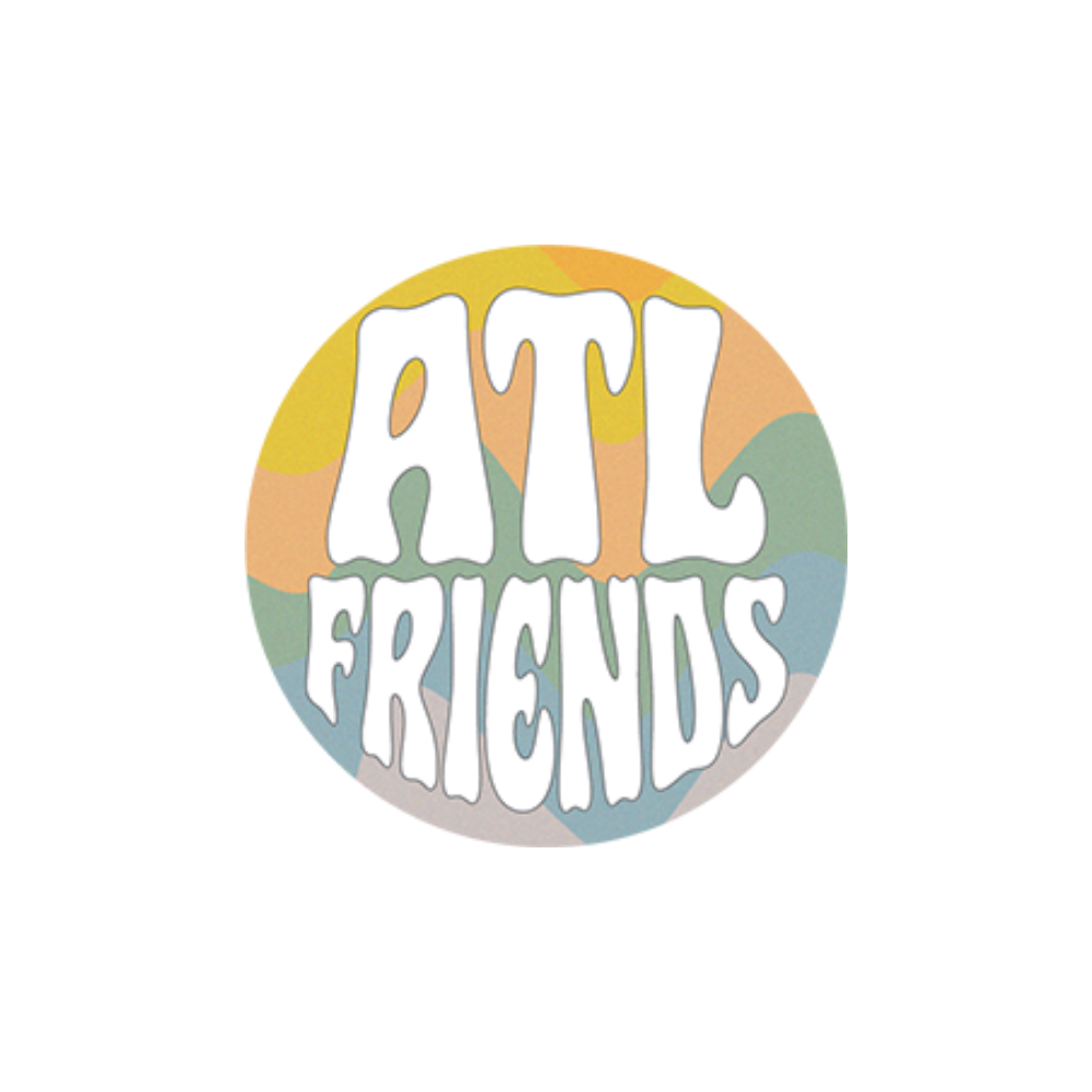 Logo with 'ATL Friends' text on a circular design with gradient colors