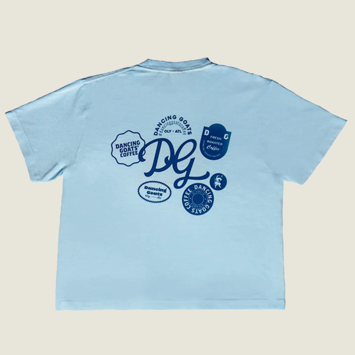 Dancing Goats light blue boxy fit cropped tee - back side