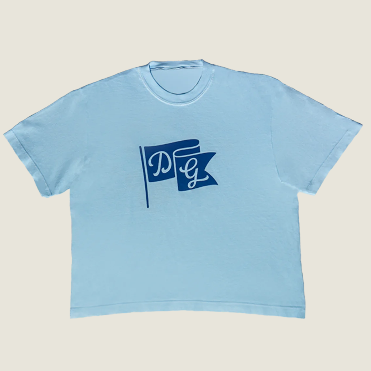 Dancing Goats light blue boxy fit cropped tee - front side