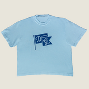 Dancing Goats light blue boxy fit cropped tee - front side
