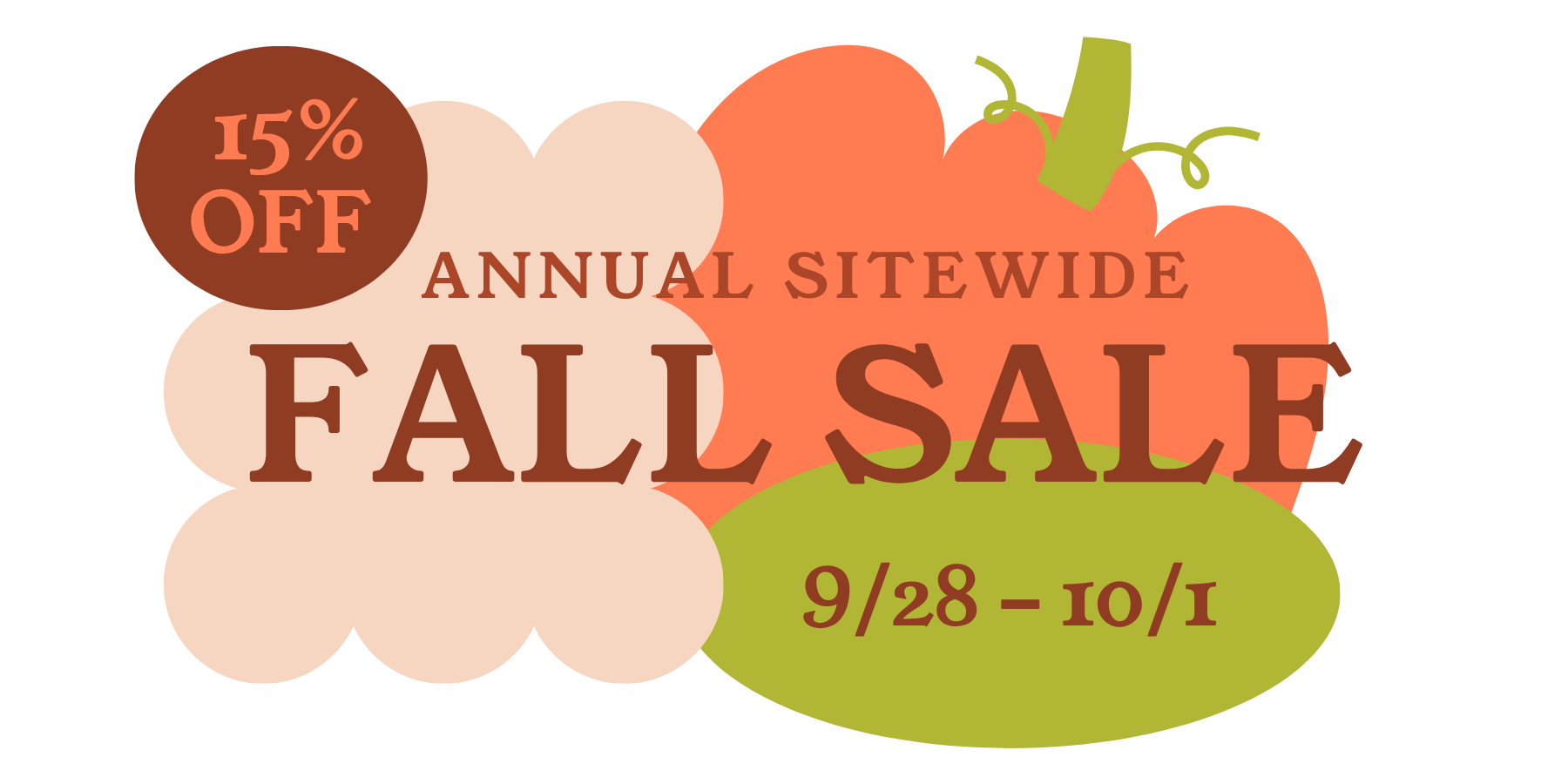 15% off annual sitewide fall sale 9/28-10/1