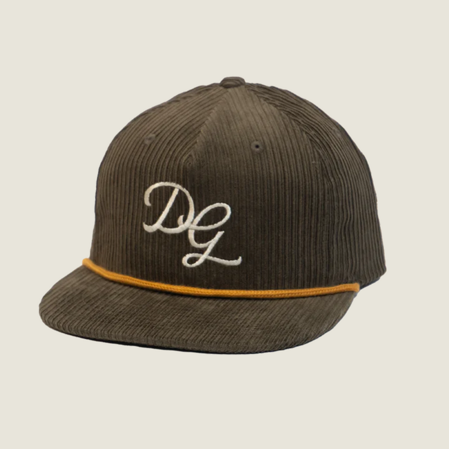 Dancing Goats olive snap back hat with yellow cord